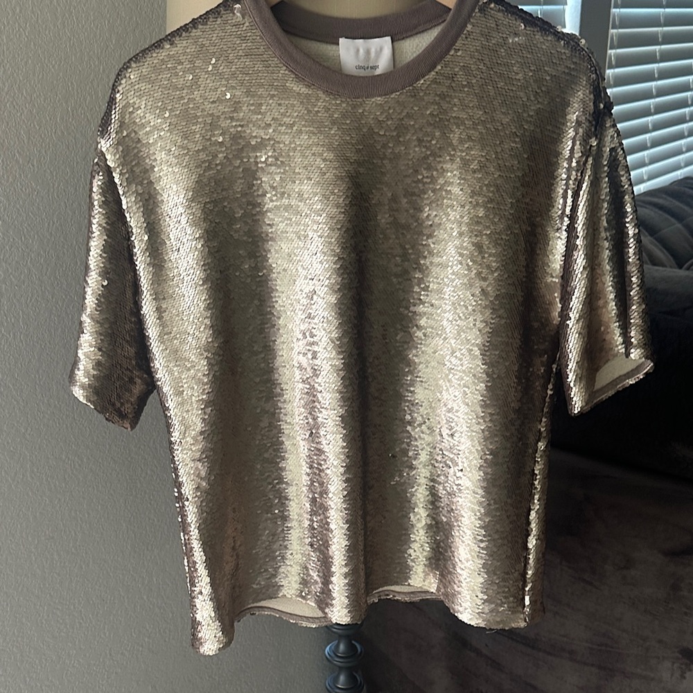 Cinq à Sept Metallic Sequin Short Sleeve Top